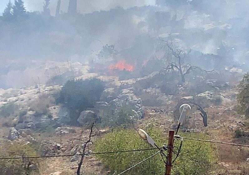  مستوطنون يحرقون عشرات الدونمات في اللبن الشرقية جنوب نابلس