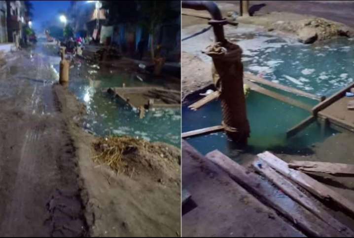  كسر خط مياه ليلا يغرق منازل قرية “الحلمية” بأبوحماد